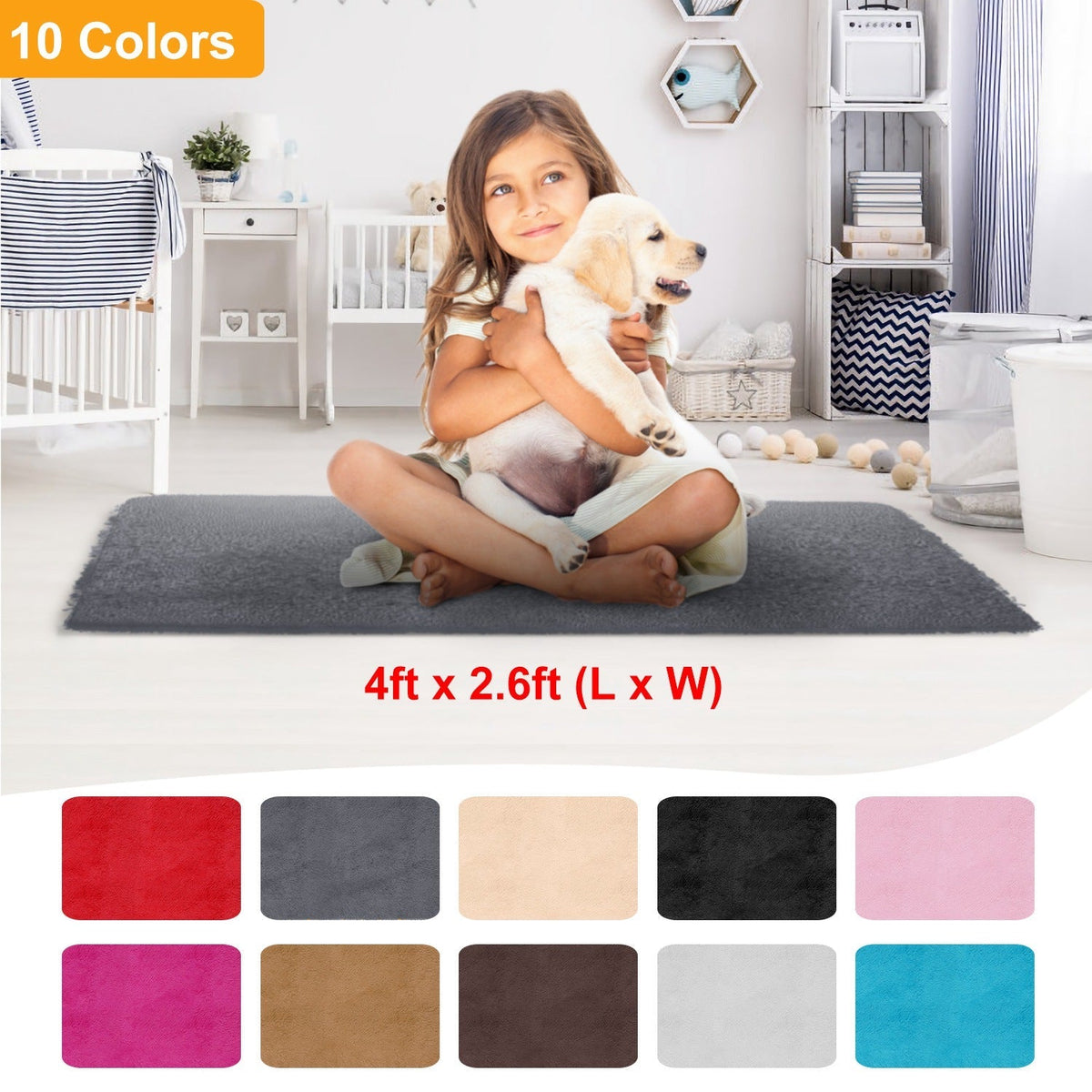Fluffy Bedroom Rug 4Õ x 2.6Õ Anti-Skid Shaggy Area Rug Decorative Floor Carpet Mat for Nursery Bedroom Living Room