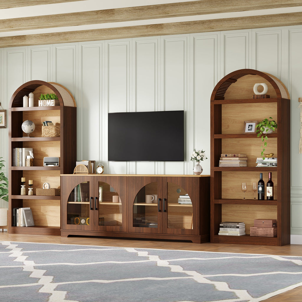 3-Piece Retro TV Stand Set with Bookshelf for TVs Up to 70"