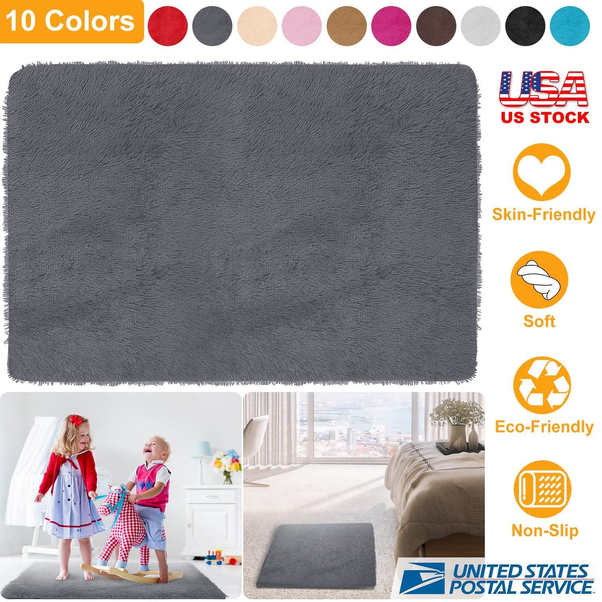 Fluffy Bedroom Rug 4Õ x 2.6Õ Anti-Skid Shaggy Area Rug Decorative Floor Carpet Mat for Nursery Bedroom Living Room