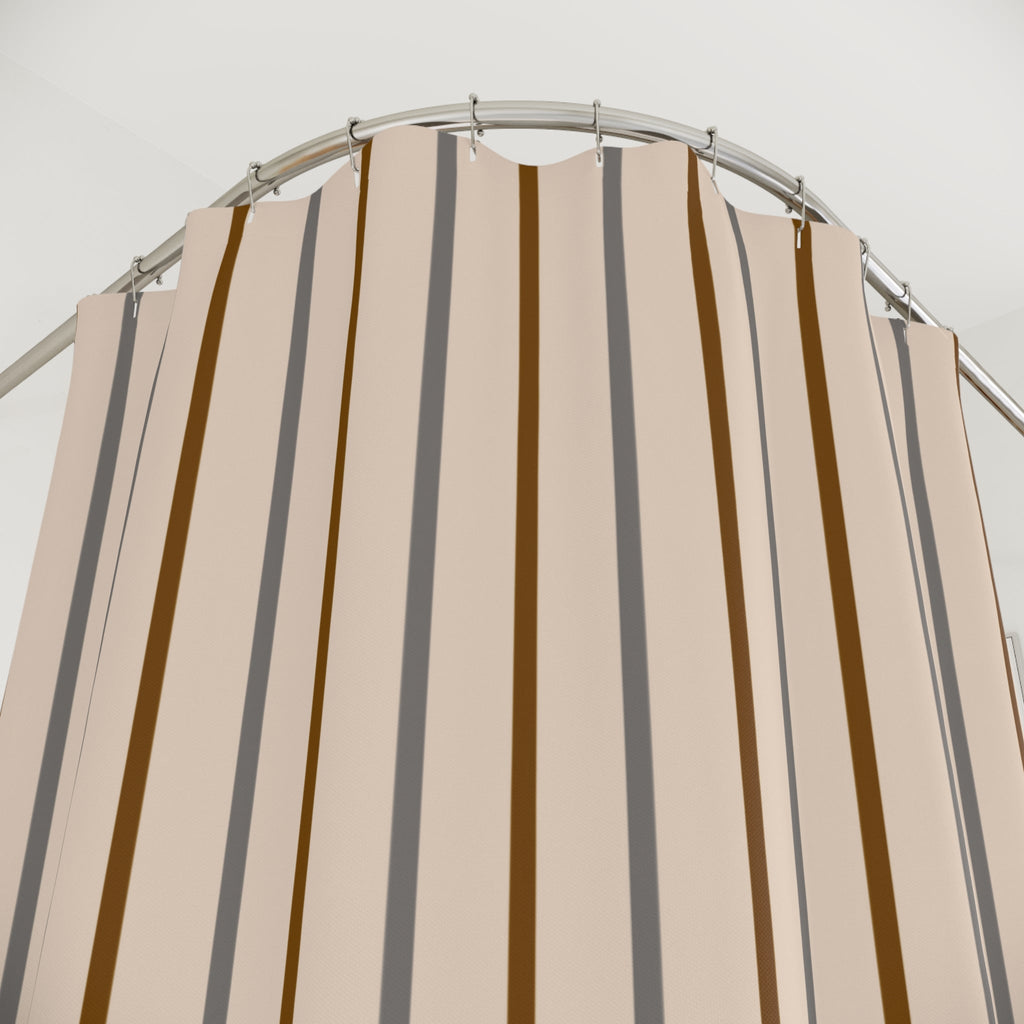 Neutral Vertical Stripe Shower Curtain — Beige & Taupe Modern Bathroom