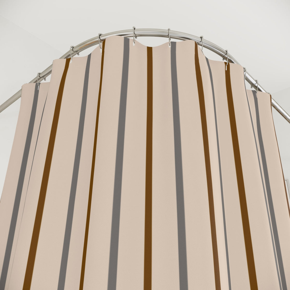 Neutral Vertical Stripe Shower Curtain — Beige & Taupe Modern Bathroom