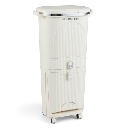 11 Gallon 3-Layer Kitchen Trash Can with Lid and 2 Removable Buckets-Beige