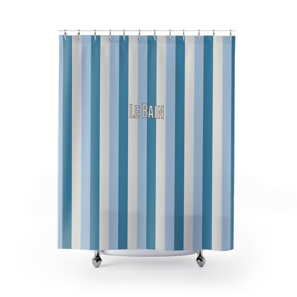 Tri-Color Azure Striped 'Le Bain' Shower Curtain – Modern Coastal Bathroom Decor