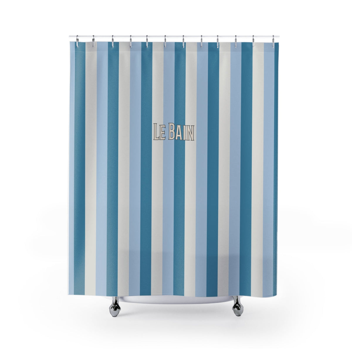 Tri-Color Azure Striped 'Le Bain' Shower Curtain – Modern Coastal Bathroom Decor