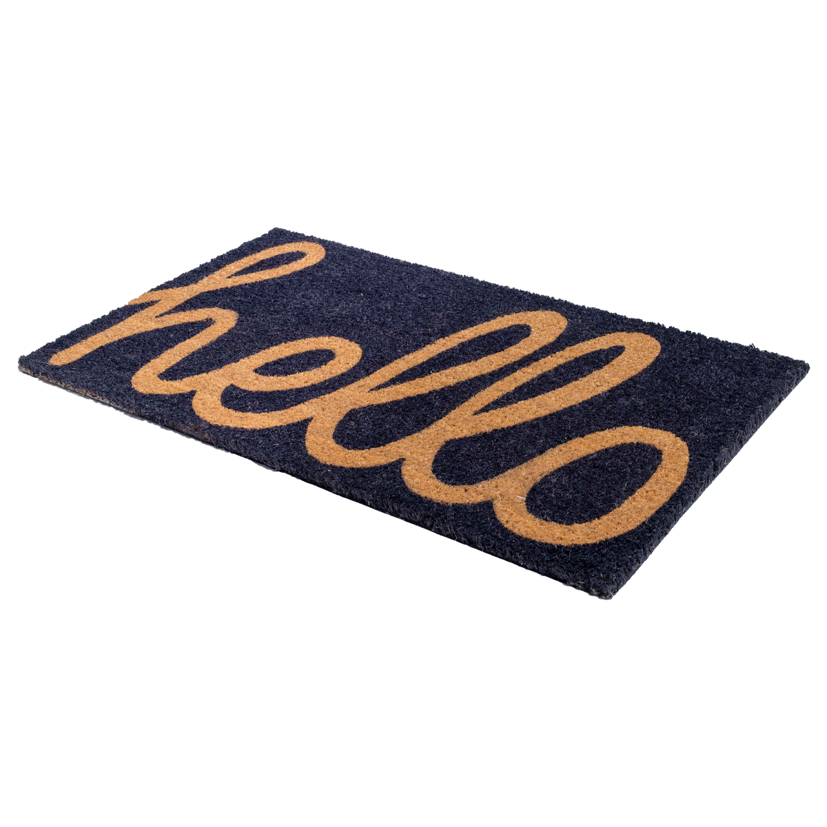 Cursive Hello Dark Blue Coir Doormat