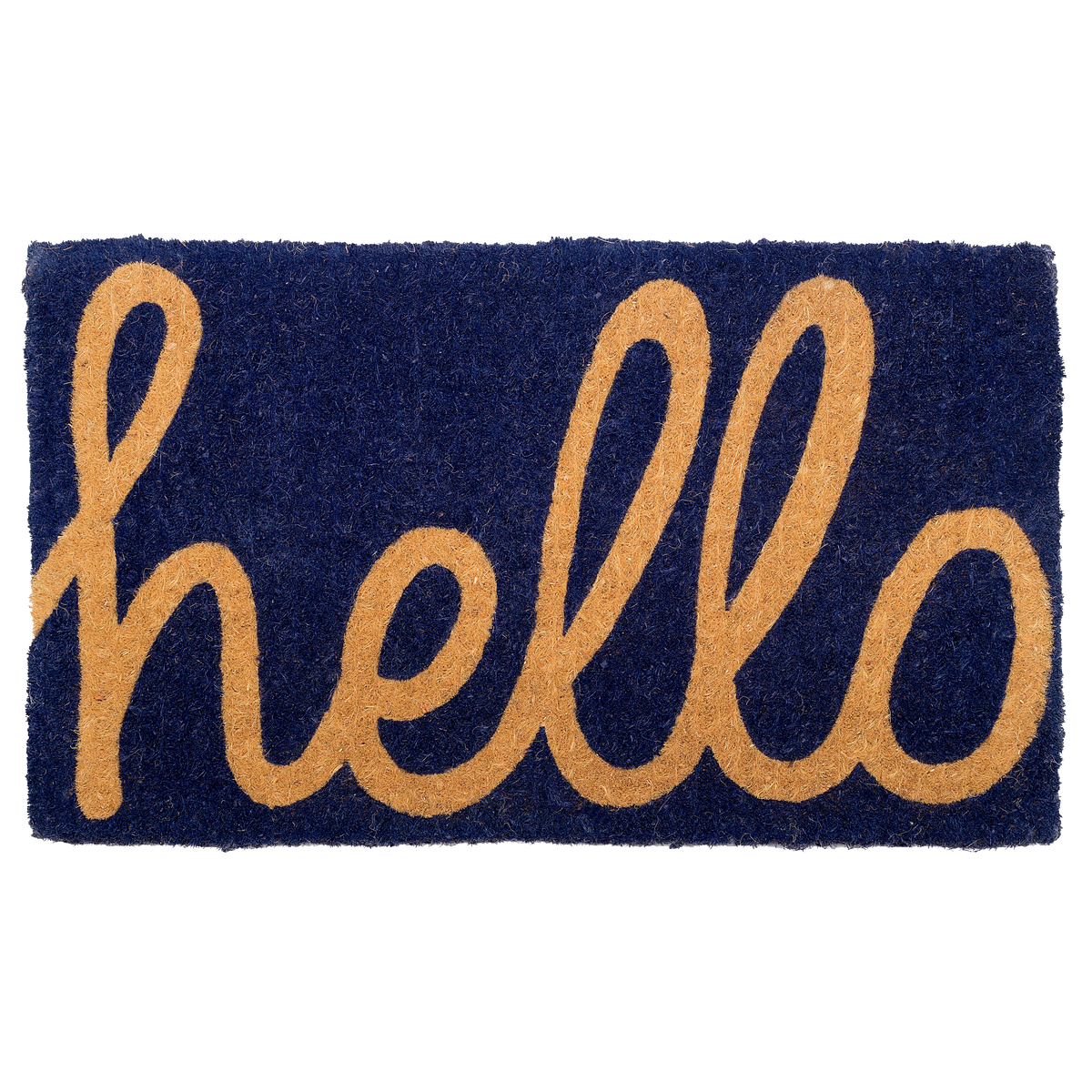 Cursive Hello Dark Blue Coir Doormat