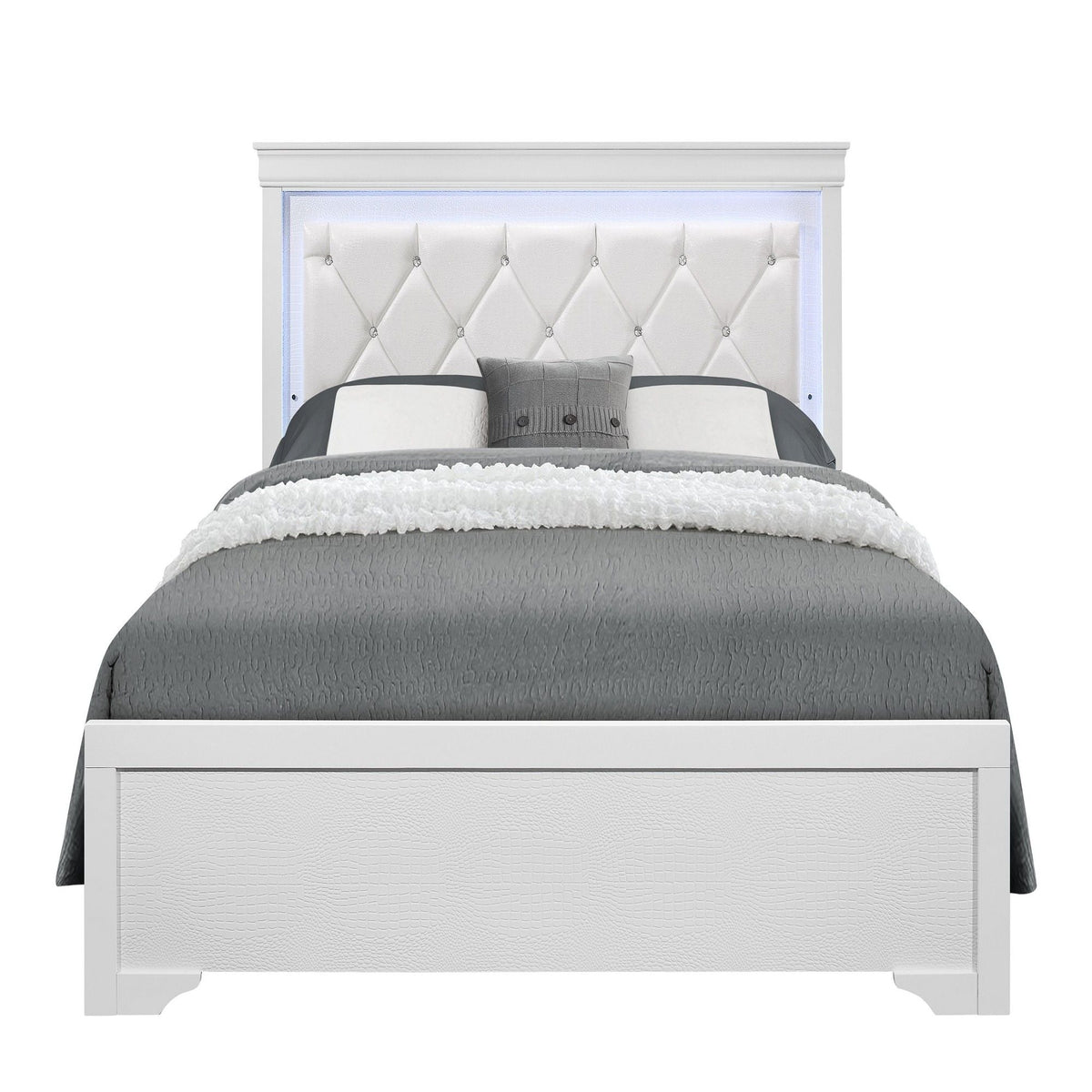 Shaker - 5 Pieces Bedroom Set With Crystal Inspired Tufted Headboard And LED Lighting