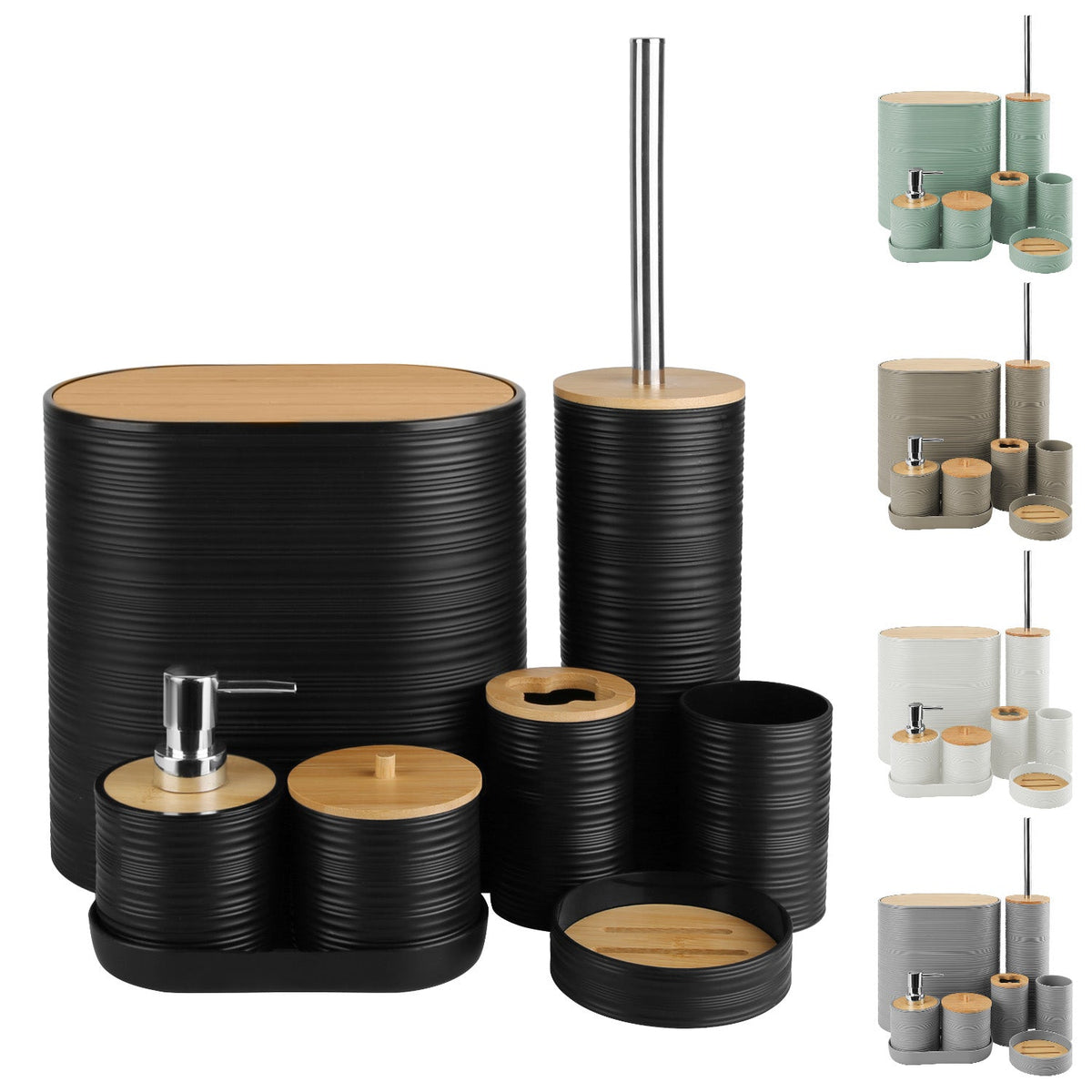 8Pcs Bathroom Accessories Set Bathroom Holder Set with Soap Dispenser Toothbrush Holder Cup Soap Dish Toilet Cleaning Brush Trash Can Qtip Holder Vani