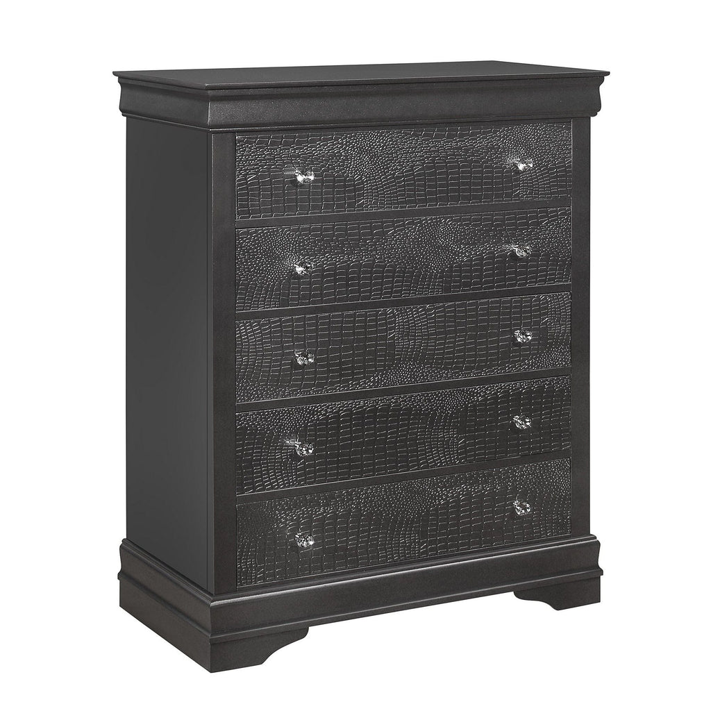 Shaker - 5 Pieces Bedroom Set With Crystal Inspired Tufted Headboard And LED Lighting