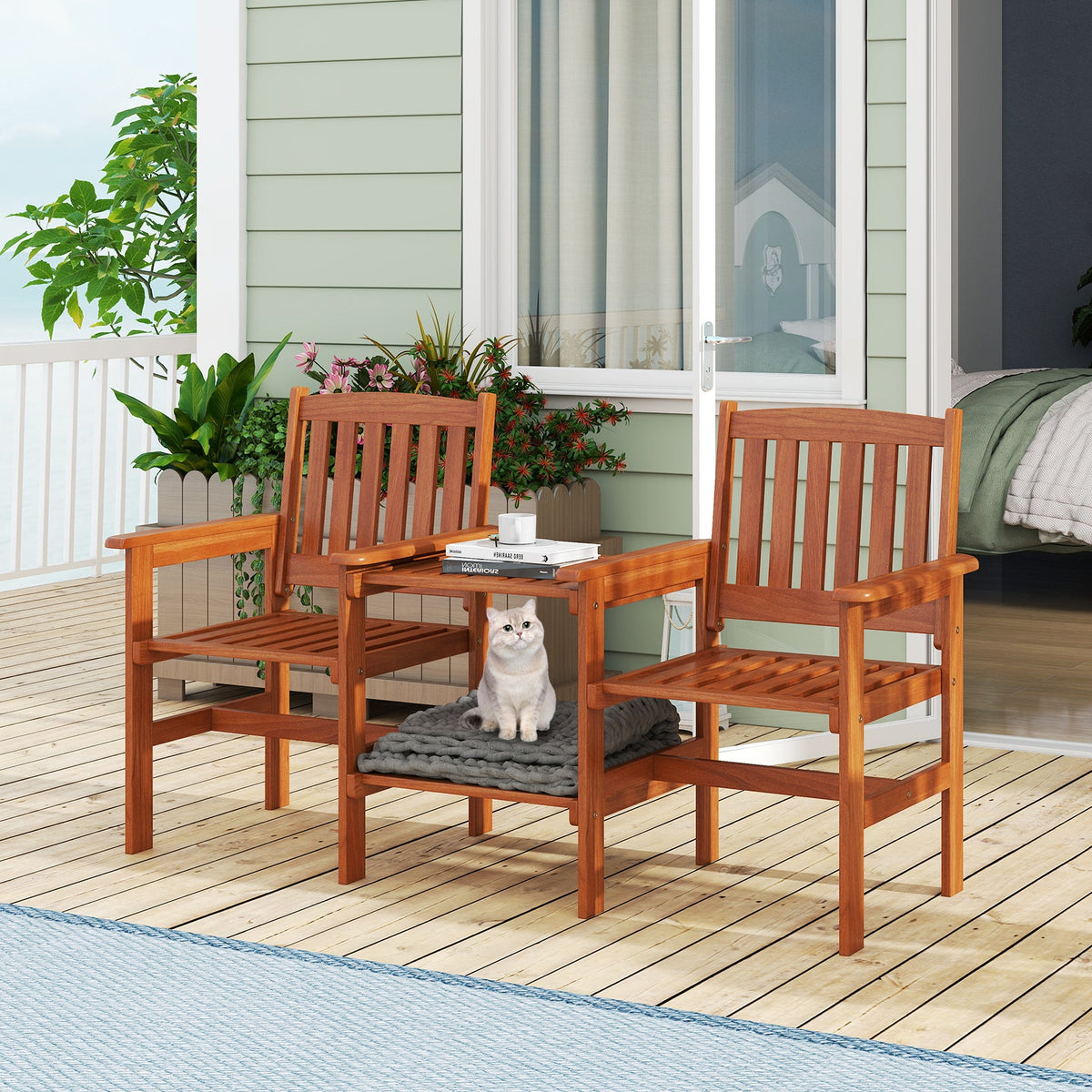 2-Seater Outdoor Patio Furniture Set with 1.57 Inch Umbrella Hole