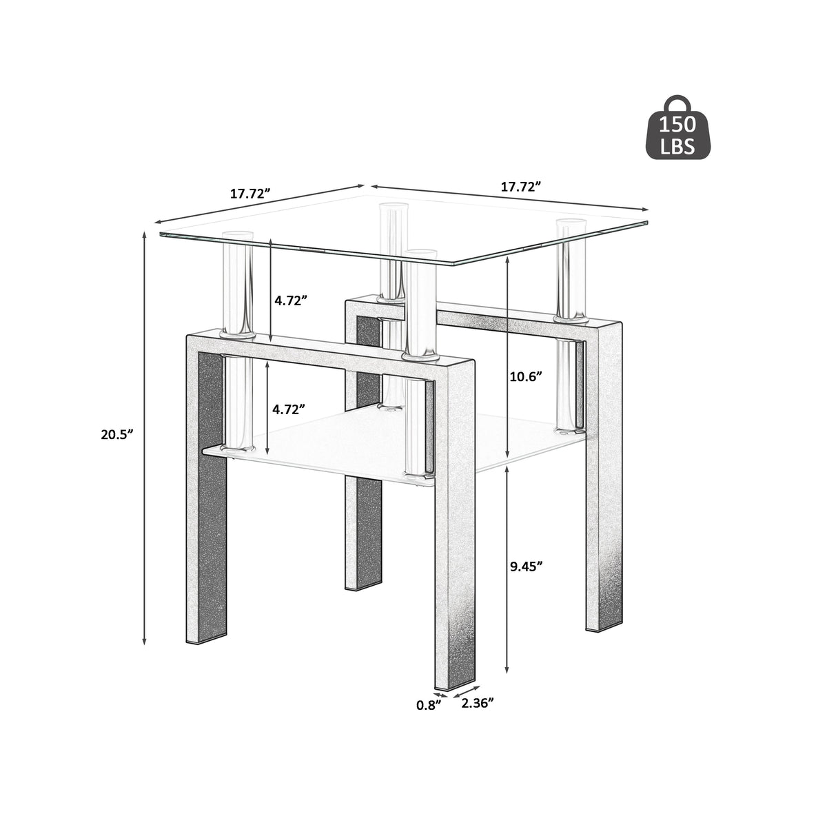 Set of 2 Modern Tempered Glass Tea Tables