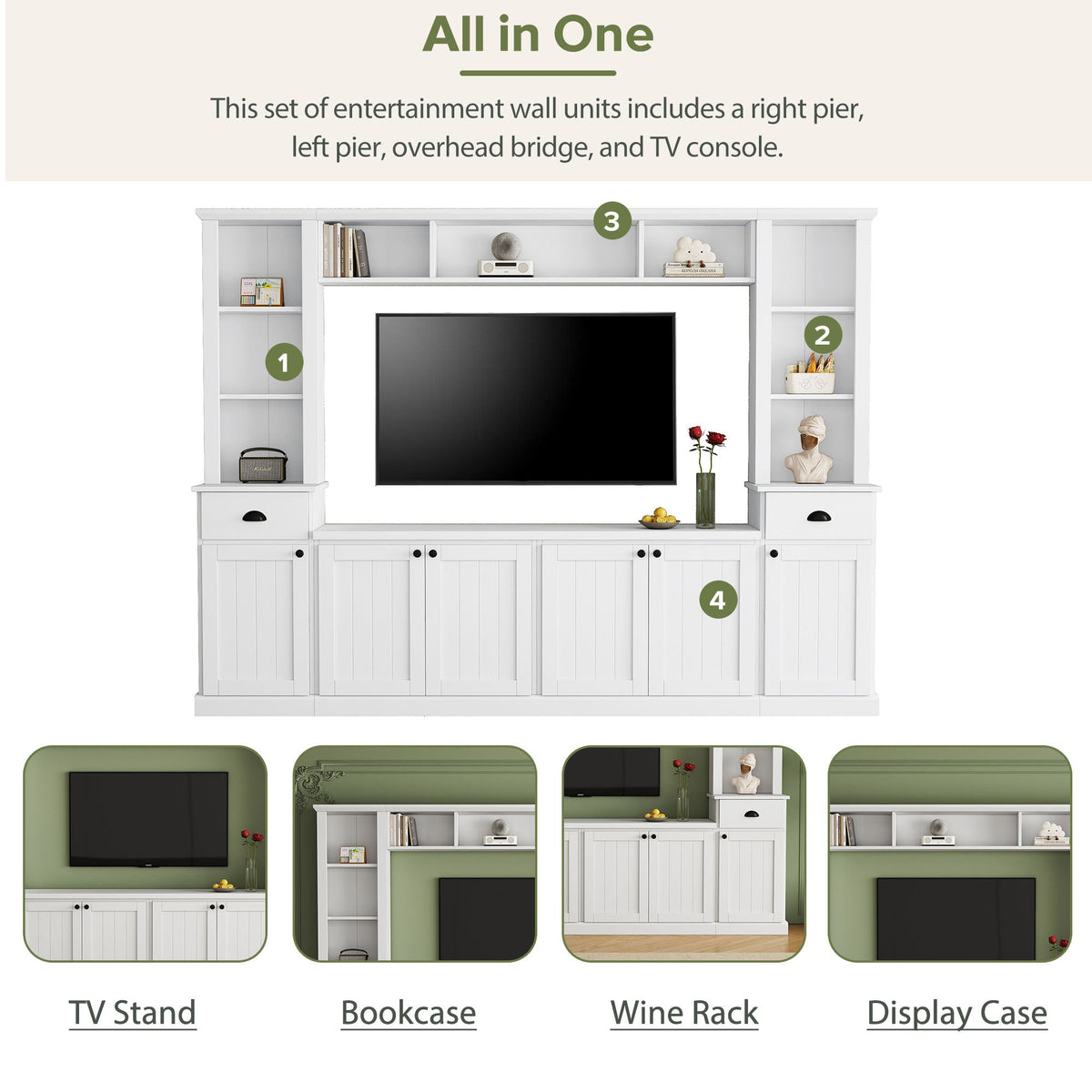 Minimalist Entertainment Wall Unit Set with Bridge for TVs Up to 75''