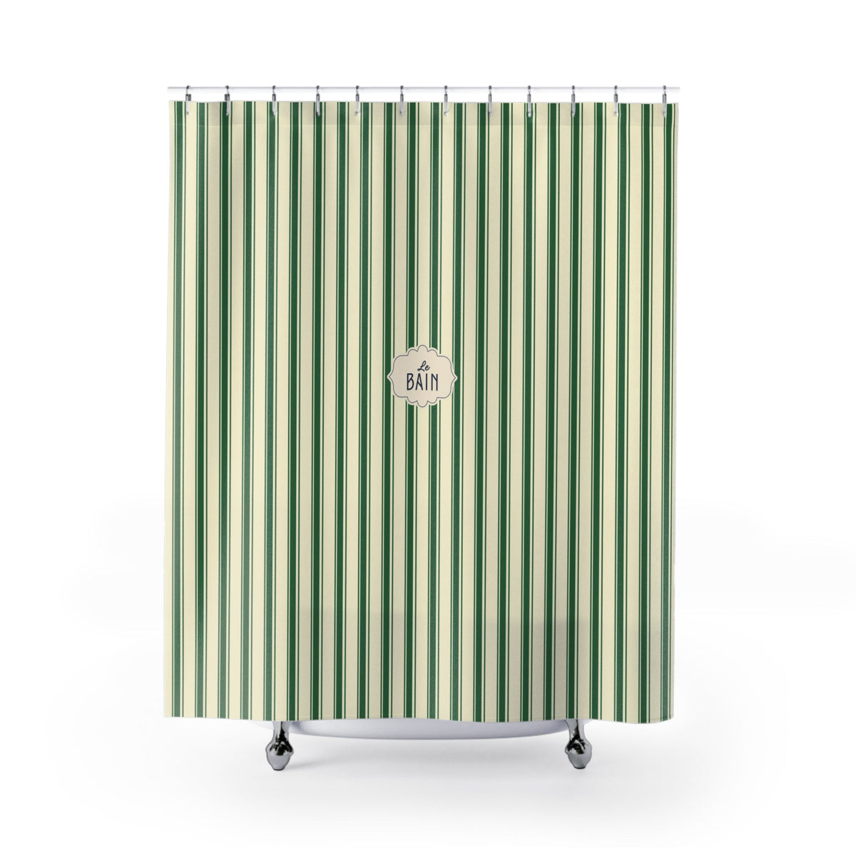 Le Bain Green Striped  Shower Curtain | Vintage French Bathroom