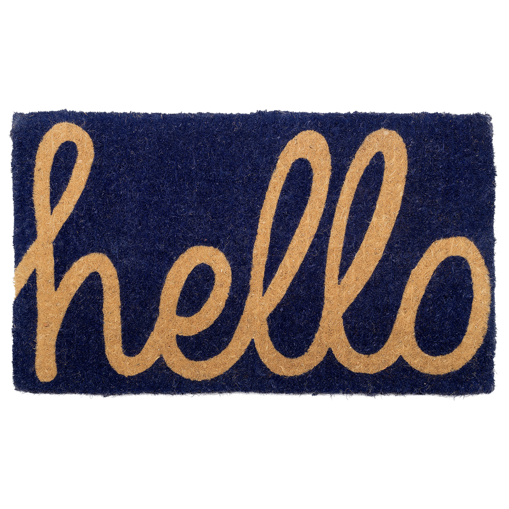 Cursive Hello Dark Blue Coir Doormat