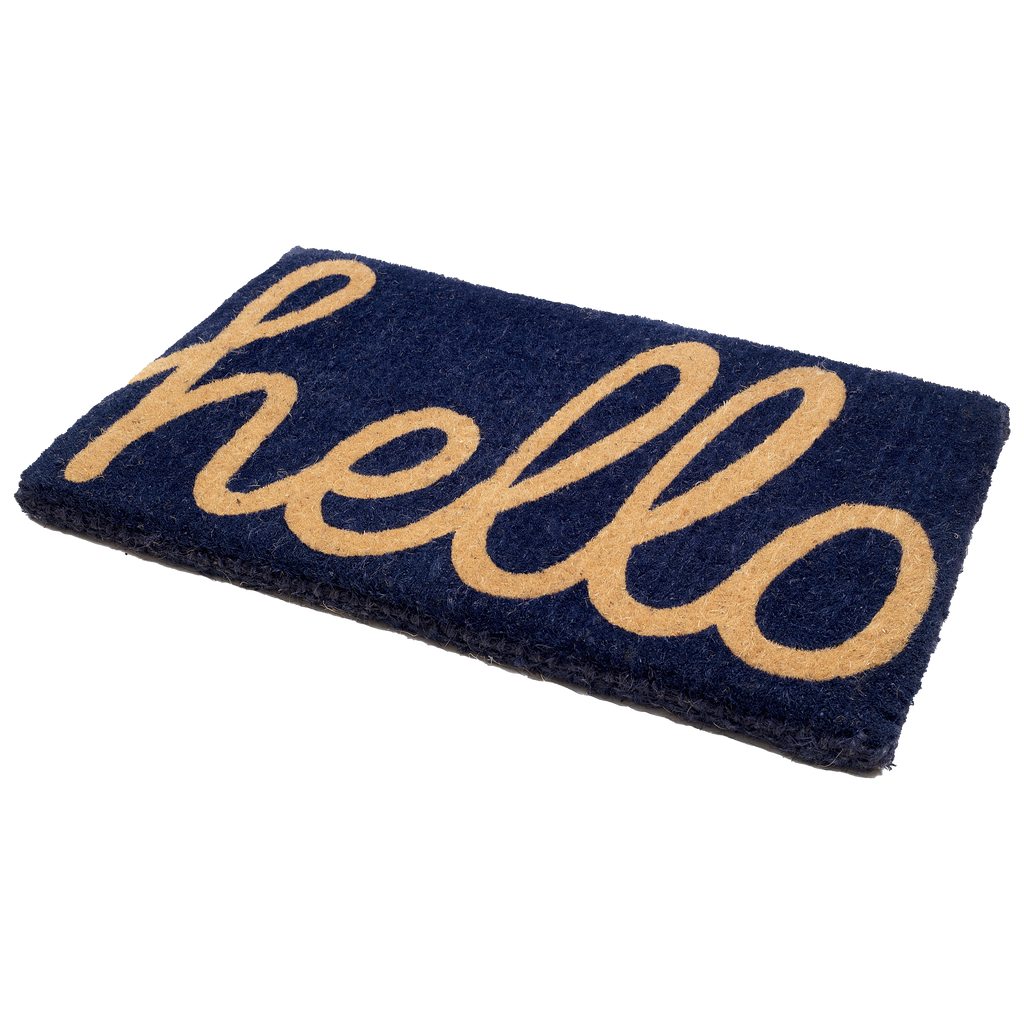 Cursive Hello Dark Blue Coir Doormat