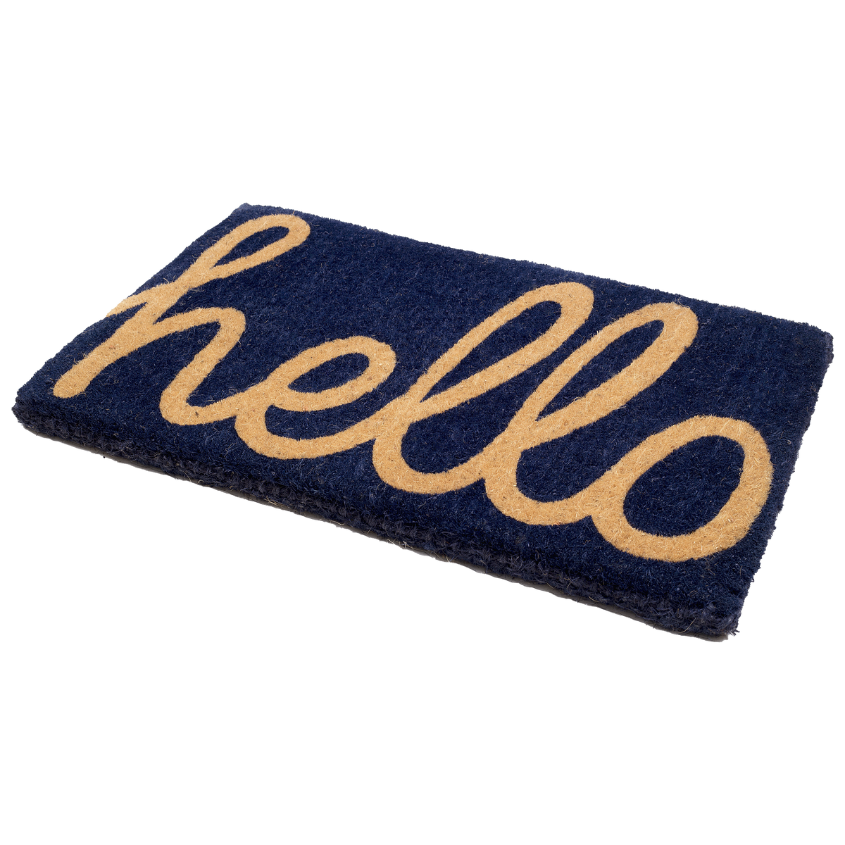 Cursive Hello Dark Blue Coir Doormat