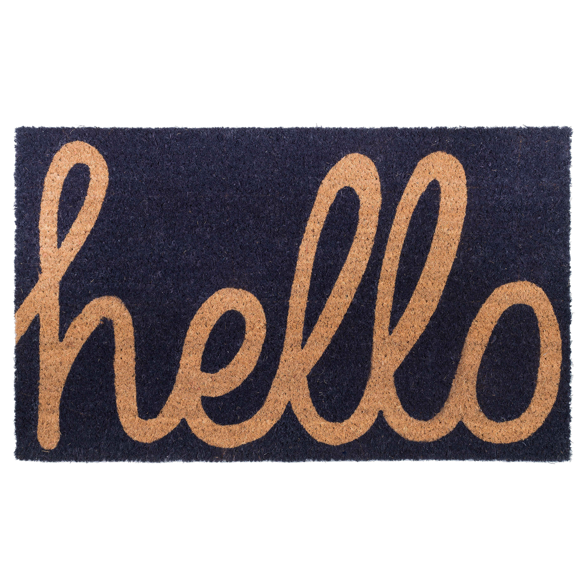 Cursive Hello Dark Blue Coir Doormat