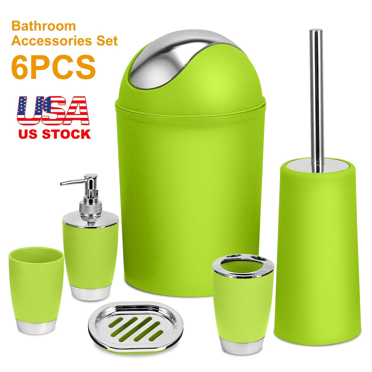 Bathroom Accessories Set 6 Pcs Bathroom Set Ensemble Complete Soap Dispenser Toothbrush Holder Tumbler Soap Dish Toilet Cleaning Brush Trash Can