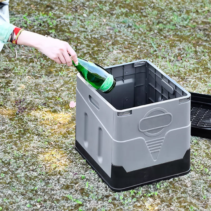 Portable folding camping toilet: adult/child use, self-contained, with lid and seat.