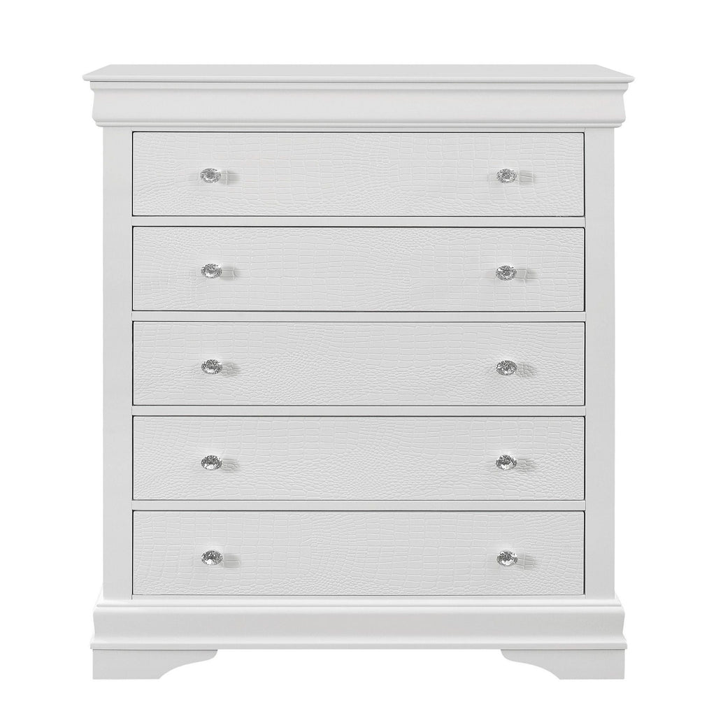 Shaker - 5 Pieces Bedroom Set With Crystal Inspired Tufted Headboard And LED Lighting