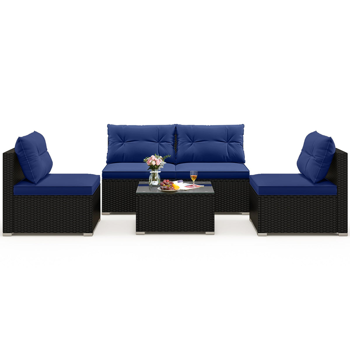 5-Piece Outdoor Patio Furniture Set with Cushions and Coffee Table
