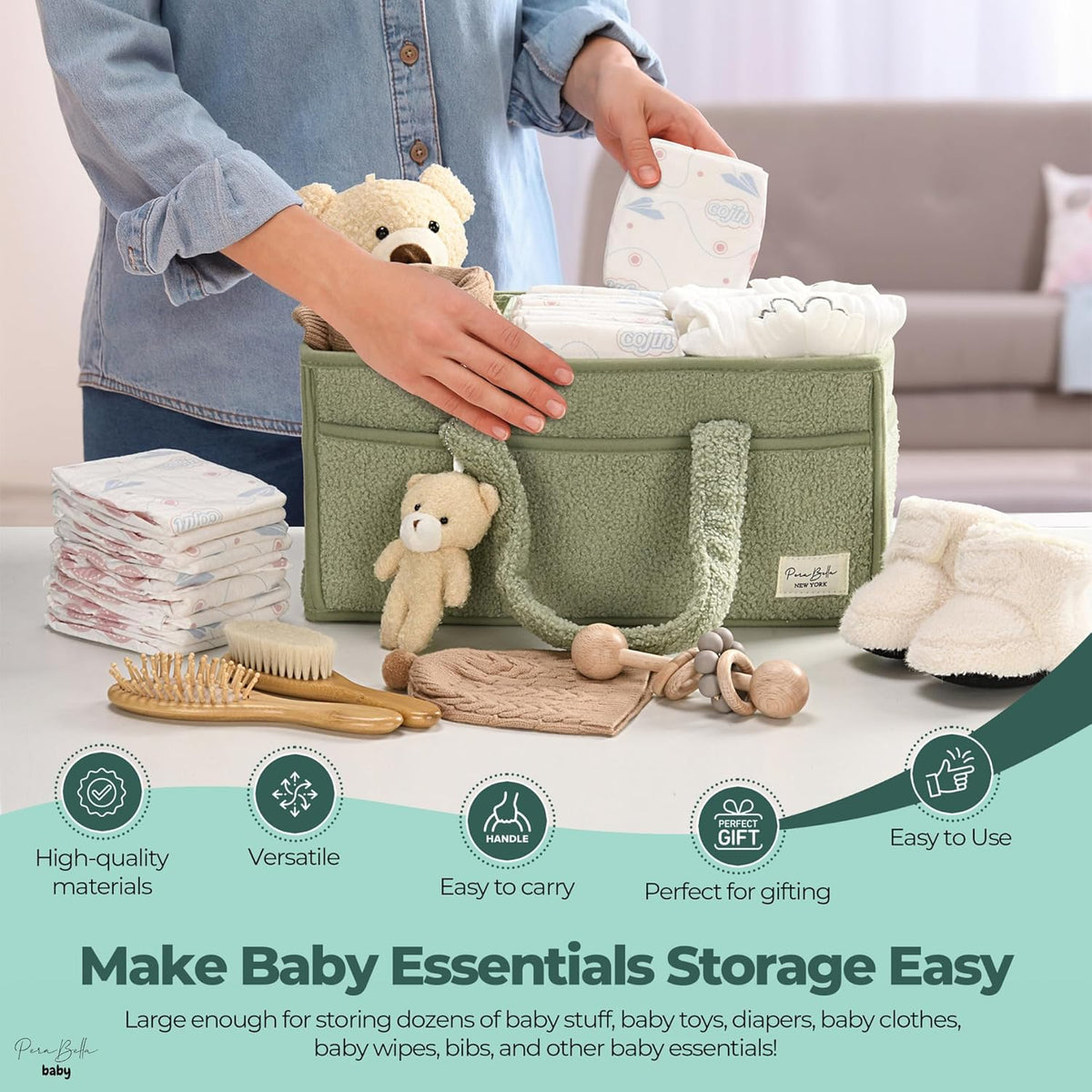 Diaper Caddy Organizer For Changing Table, Storage Basket For Wipes, Gift For Baby Shower, Car Organizer, Nursery Organizer, Portable Storage