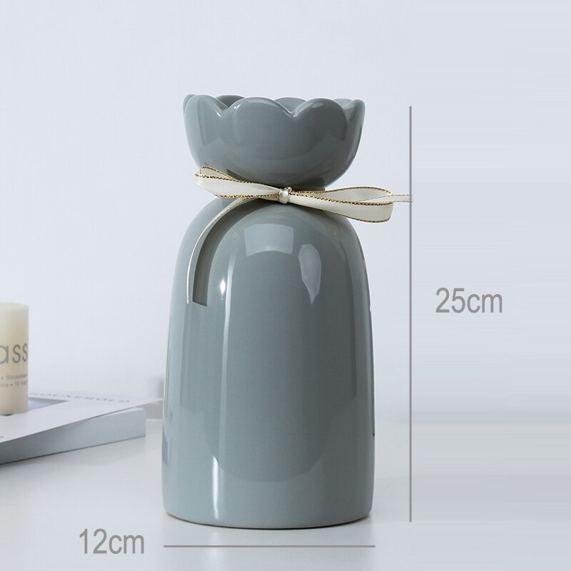 European-style creative ribbon ceramic vase dining room table dry flower arrangement table top decoration at home