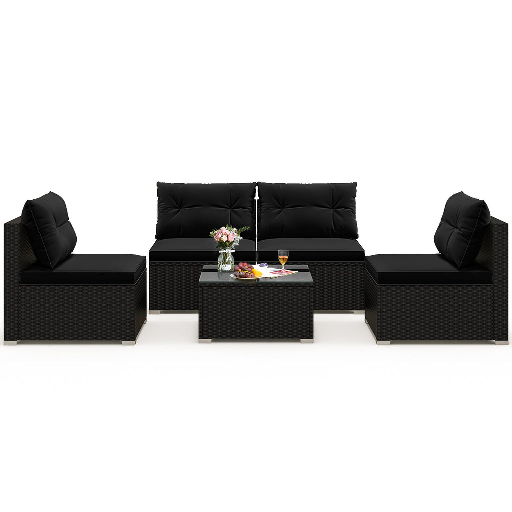 5-Piece Outdoor Patio Furniture Set with Cushions and Coffee Table