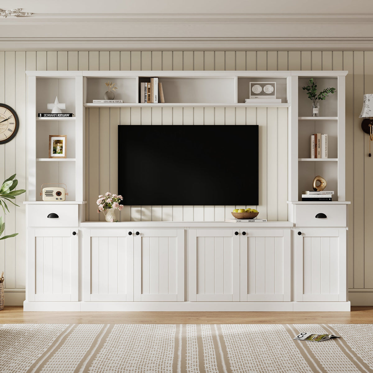 Minimalist Entertainment Wall Unit Set with Bridge for TVs Up to 75''