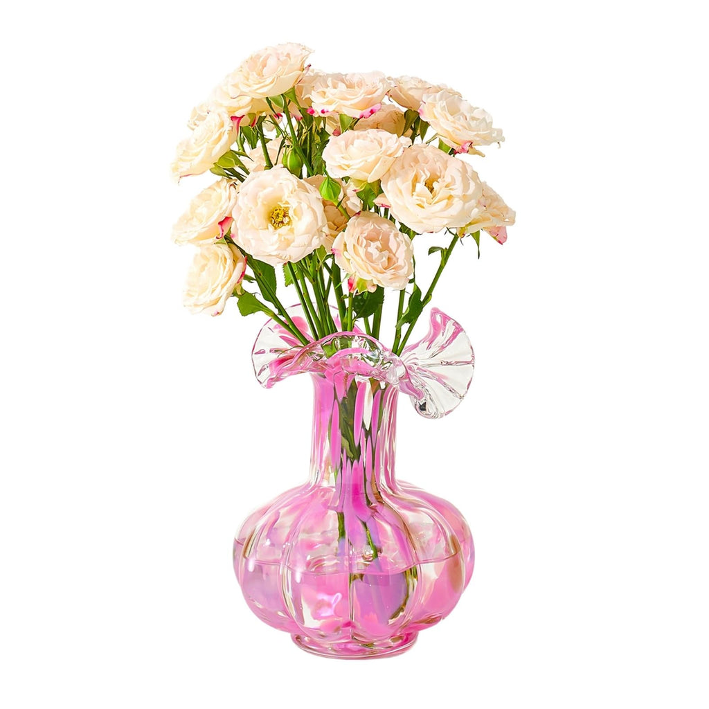 Soft Bloom Hand‑Blown Glass Flower Vase Décor  – 7″ 