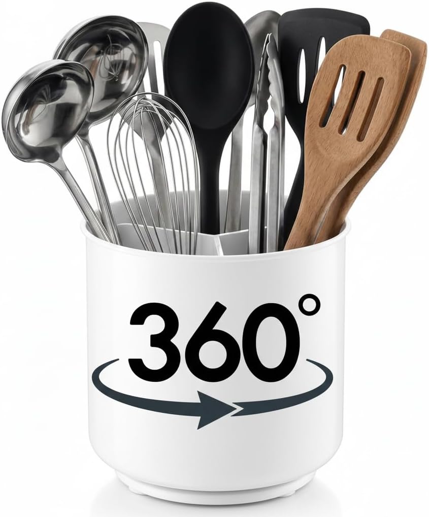 Large Rotating Kitchen Utensil Holder Countertop Caddy