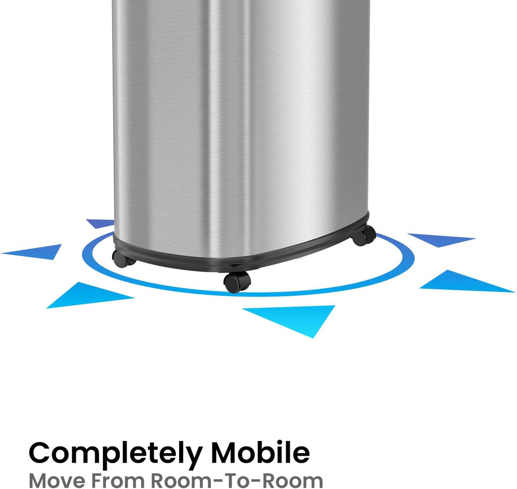 SensorCan 13 Gallon Sensor Trash Can with Wheels and AbsorbX Odor Control System, Stainless Steel, Oval Shape Automatic Kitchen and Office Garbage Bin (Powered by Battery or Optional AC Adapter)