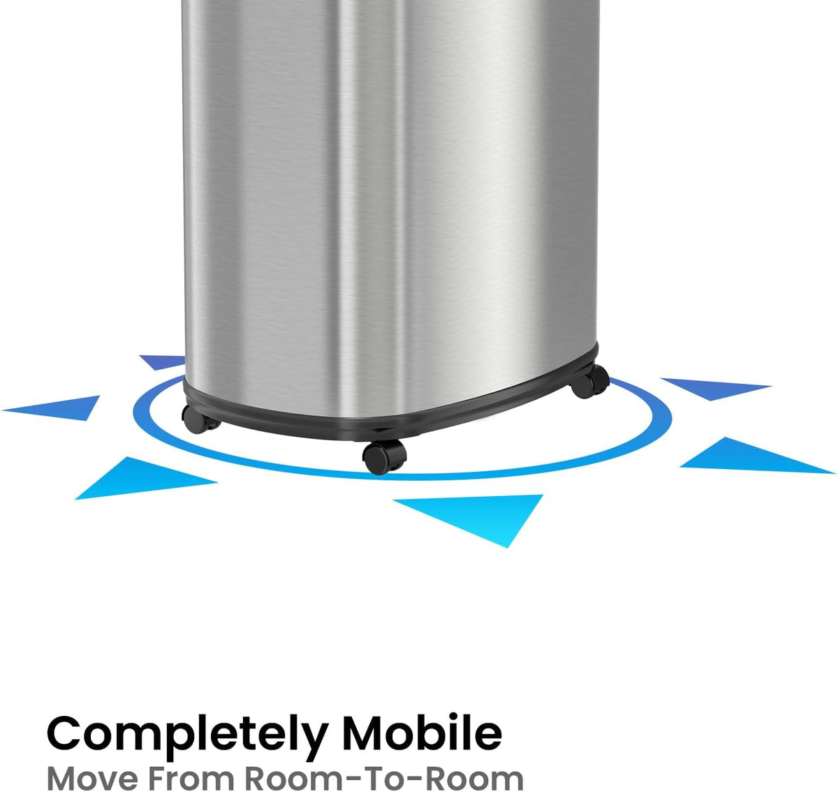 SensorCan 13 Gallon Sensor Trash Can with Wheels and AbsorbX Odor Control System, Stainless Steel, Oval Shape Automatic Kitchen and Office Garbage Bin (Powered by Battery or Optional AC Adapter)