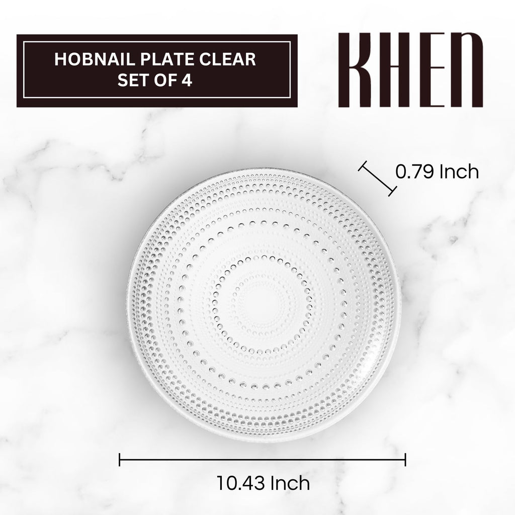 Glass Hobnail Dinner or Charger Plates | Set of 4 | Clear