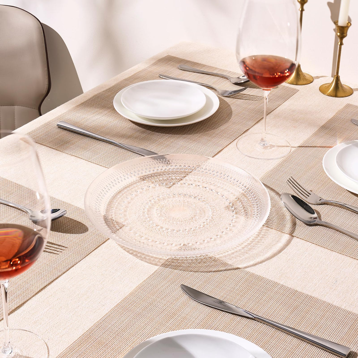 Glass Hobnail Dinner or Charger Plates | Set of 4 | Clear