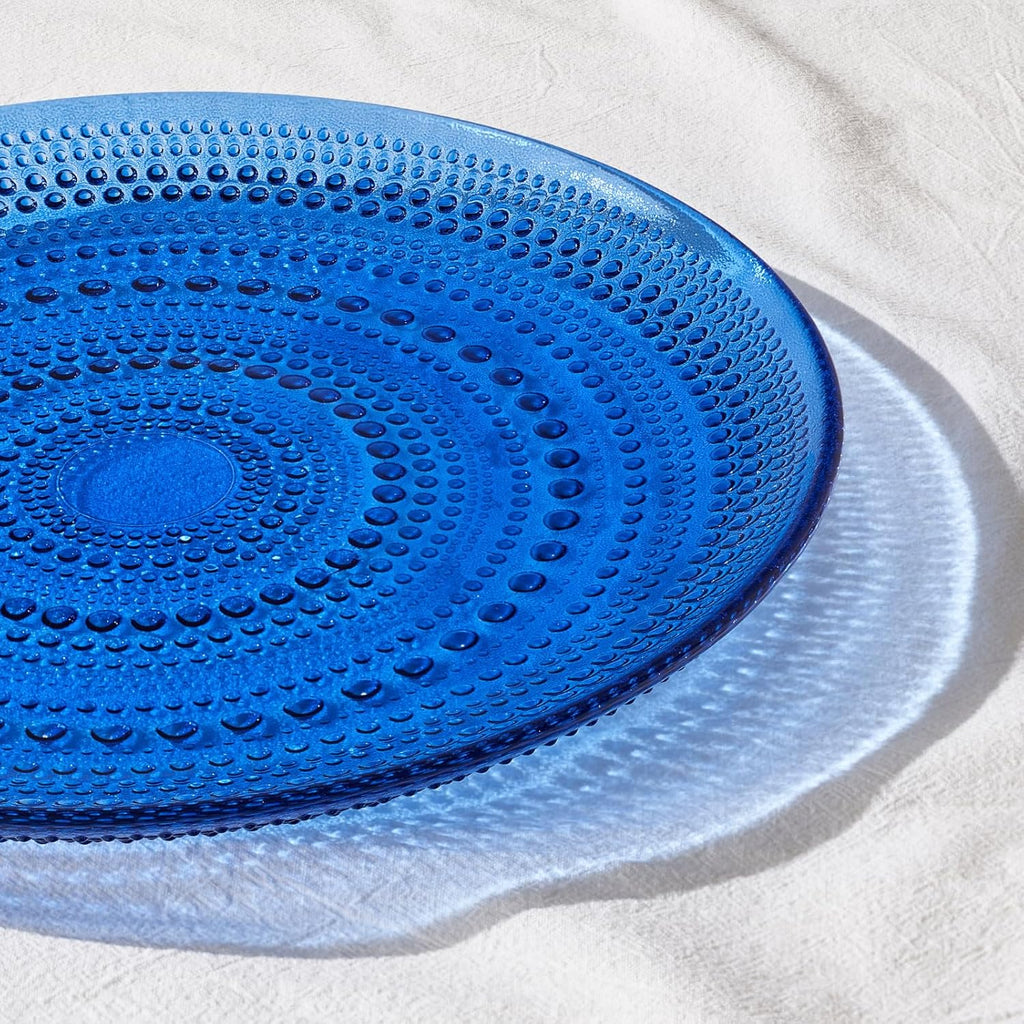 Glass Hobnail Dinner or Charger Plates | Set of 4 | Dark Blue