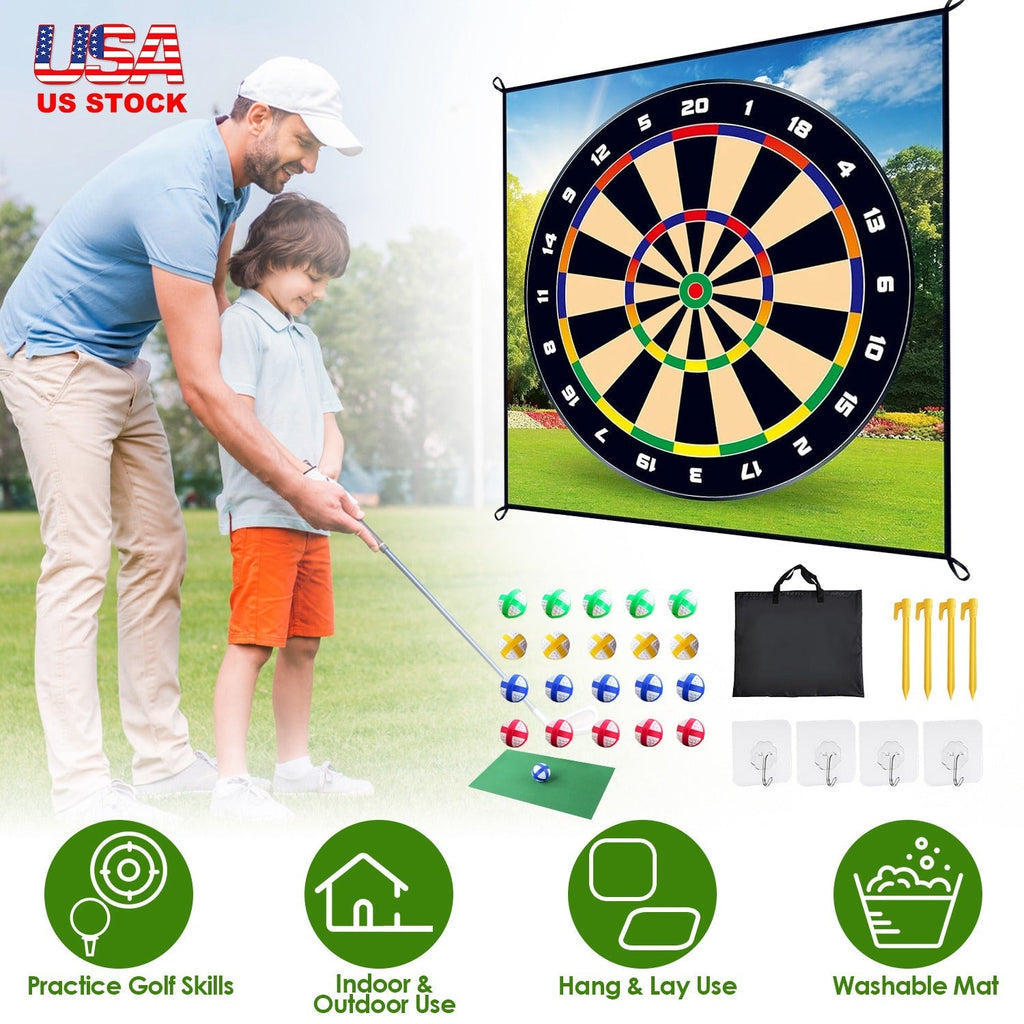 Golf Chipping Dart Game Mat Set With 20 Sticky Balls Ground Stakes Hanging Hooks Carrying Bag Indoor Outdoor Golf Hitting Training Game Mat For Kids B
