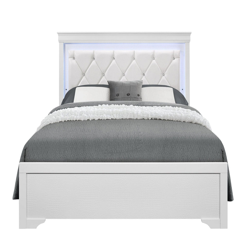 Shaker - 5 Pieces Bedroom Set With Crystal Inspired Tufted Headboard And LED Lighting