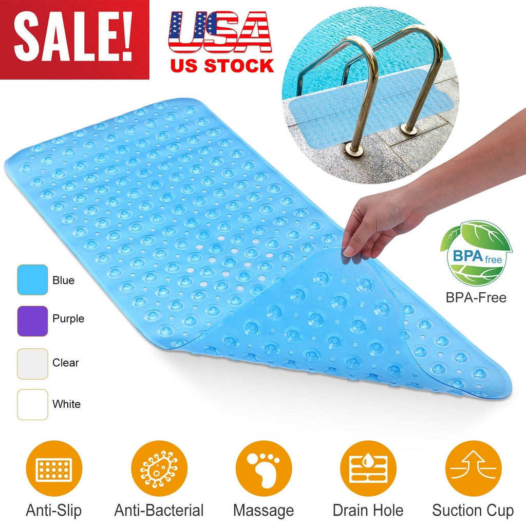 Bath Tub Mat Non-Slip Shower Mat BPA-Free Massage Anti-Bacterial with Suction Cups Washable for Bathroom Kitchen Pool