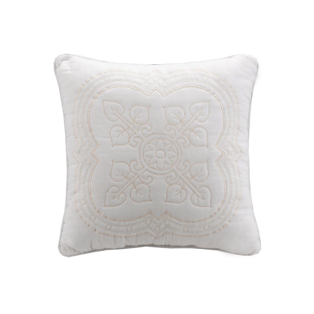 Serenity White Victorian Scalloped Medallion Floral Pure Solid Cotton Reversible Quilt Bedding Set