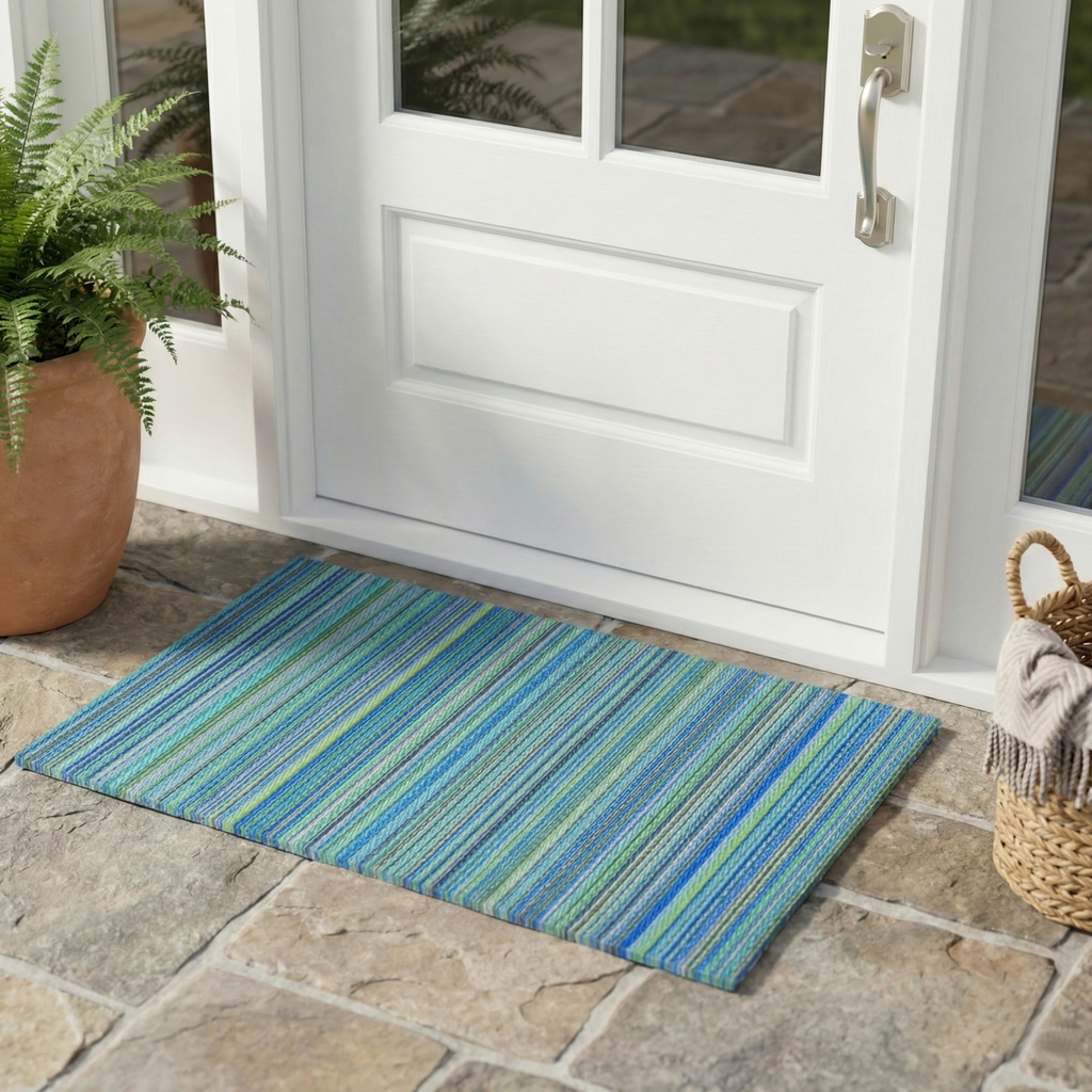 Cancun Turquoise & Moss Green Outdoor Doormat - 24" x 36" Non-Slip, Recycled Plastic