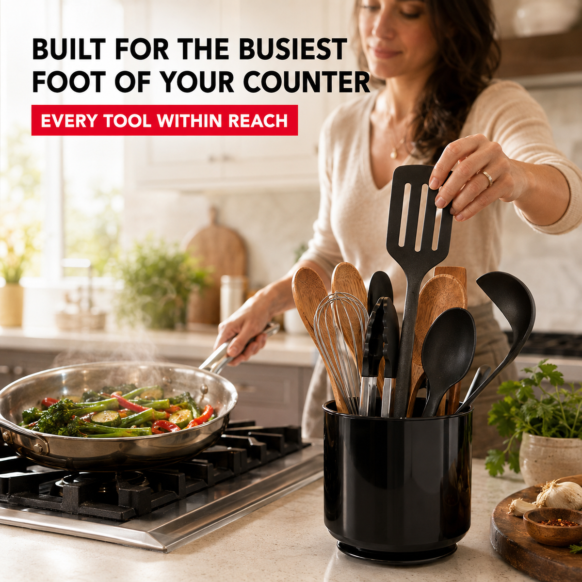 Large Rotating Kitchen Utensil Holder Countertop Caddy