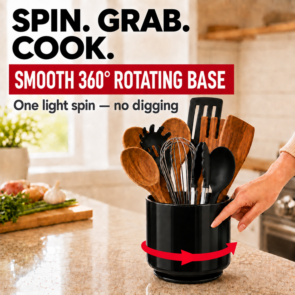 Large Rotating Kitchen Utensil Holder Countertop Caddy