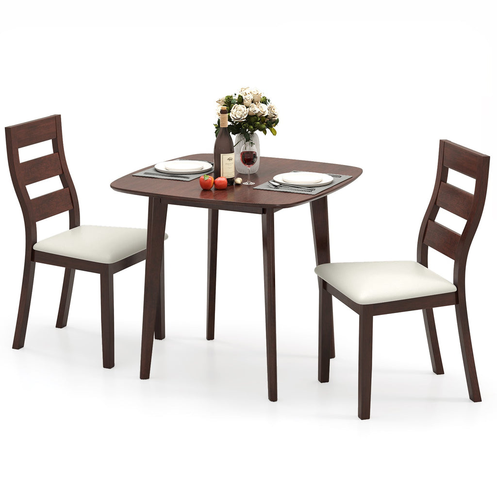 3-Piece Dining Table Set with Wooden Square Kitchen Table and 2 Chairs-Walnut