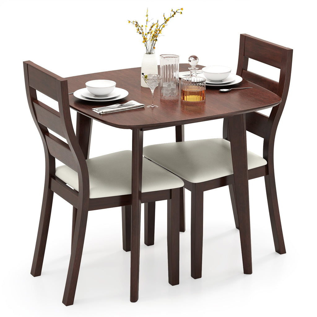 3-Piece Dining Table Set with Wooden Square Kitchen Table and 2 Chairs-Walnut