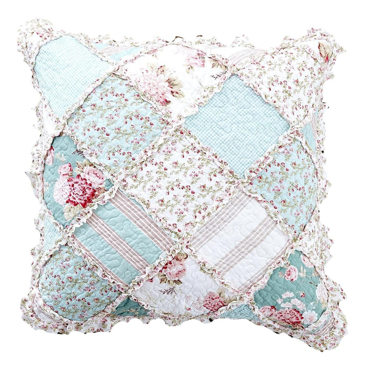 DaDa Bedding Patchwork Hint of Mint Floral Cotton Patchwork Euro Pillow Cover