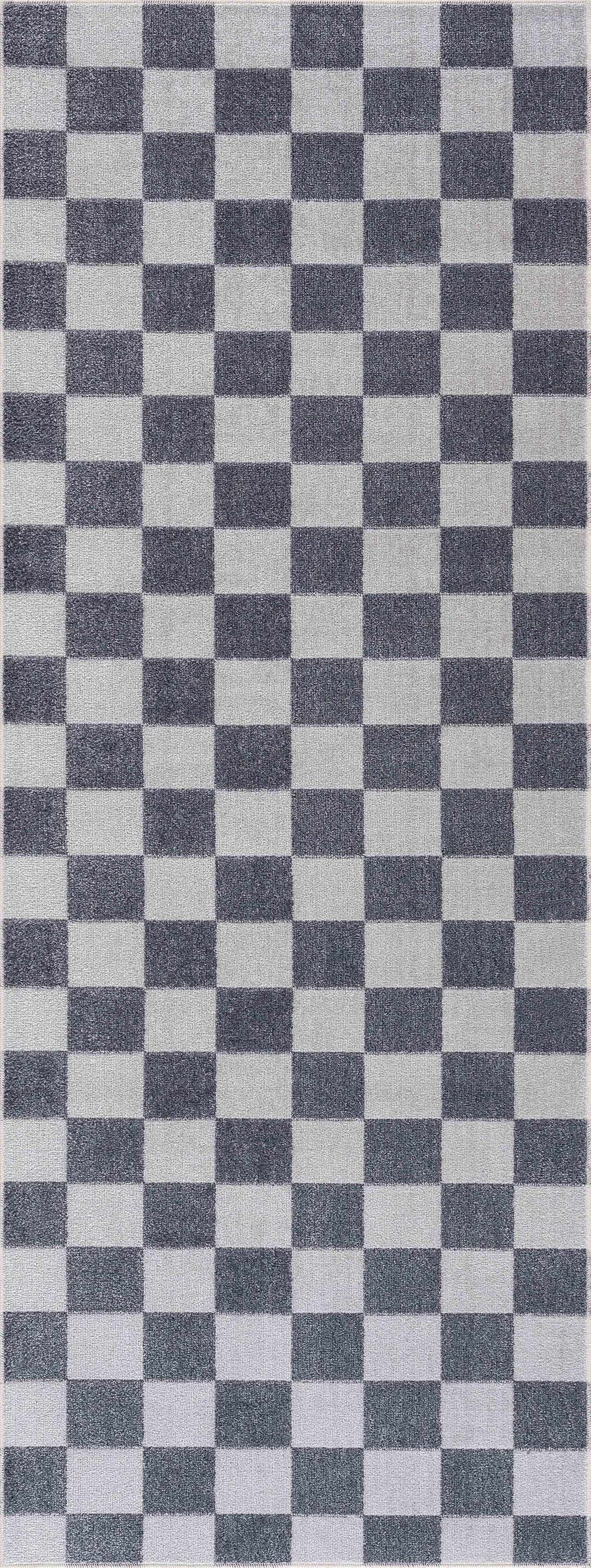 Alie Gray Checkered Washable Area Rug
