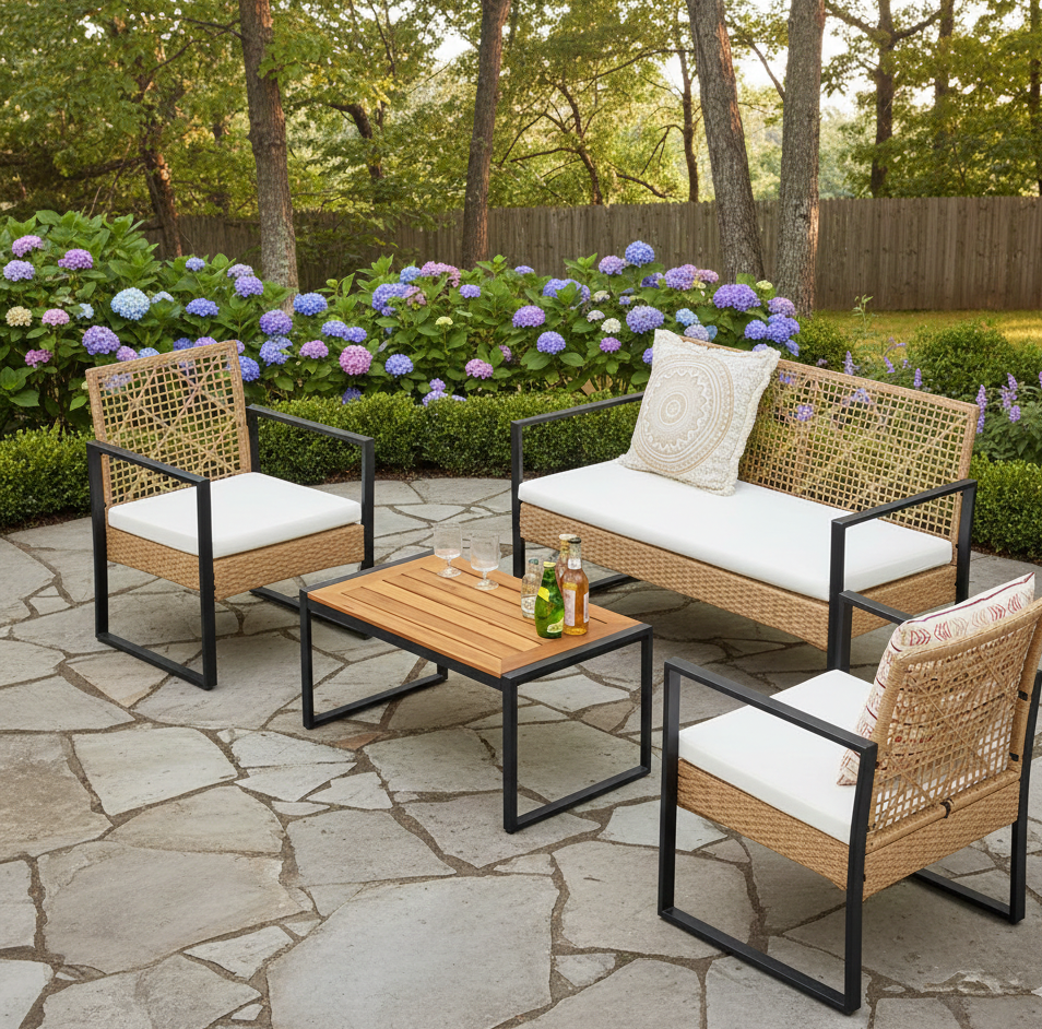 4Pcs Outdoor Patio Furniture Set – Rattan Wicker Sofa - Multiple Styles