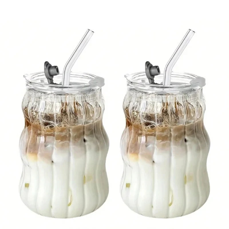 2/4/6PCS INS Glass Cup Heat-resistant Tumbler Drinkware Transparent Tea Juice Milk Coffee Mug Home Water Glasses Stripe Beer Mug
