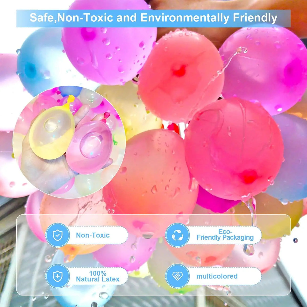 Self-Sealing Quick Fill Water Balloons for Outdoor Yard Games and Water Fights